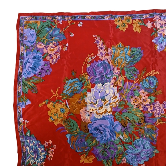 Vintage Liz Claiborne Floral 100% Silk Scarf - Picture 5 of 10